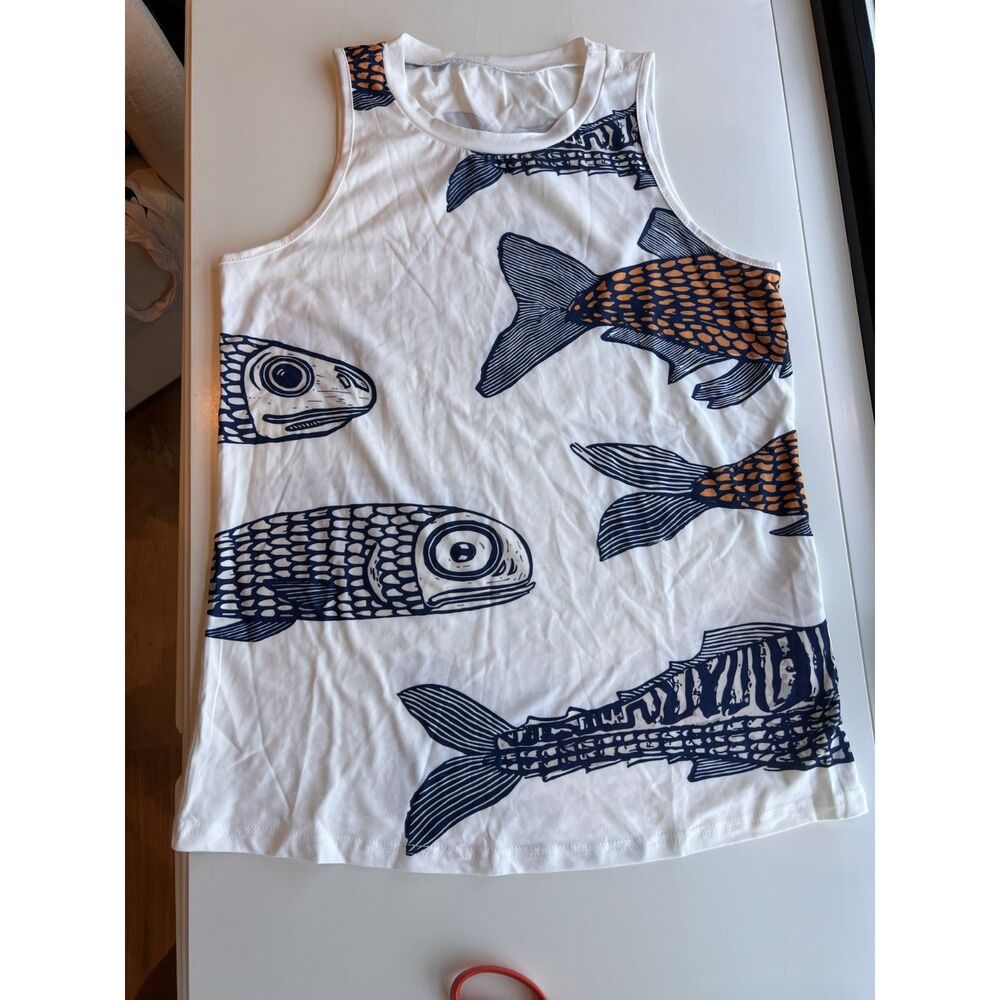 Women's Fish Patterned Oversized Tank In Size Small NWOT